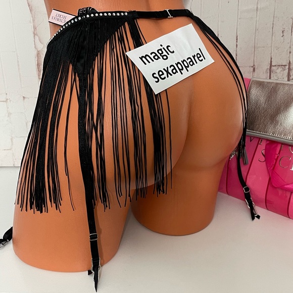 VS LUXE XS/S M/L CRYSTAL FRINGE EMBELLISHMENTS RHINESTONES BLING GARTER BELT - Picture 2 of 2